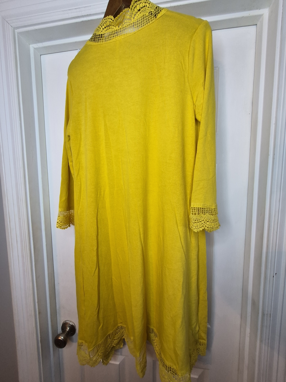 Tickled Teal Bright Yellow Crochet-Trim Open Cardigan Xl - Picture 7 of 8